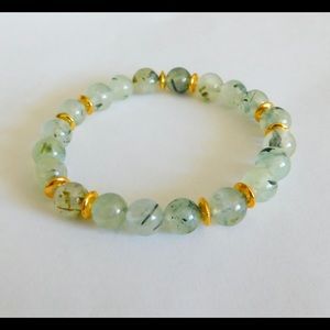Calm + Peace Green Prehnite Crystal Bead Bracelet Black Gold